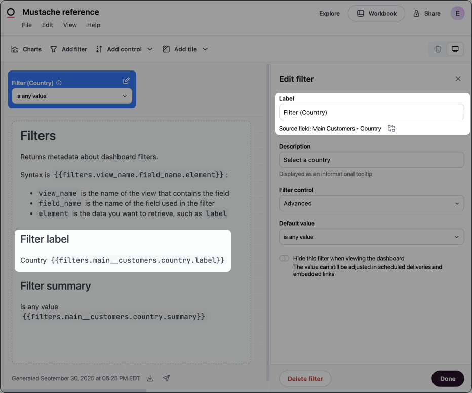 Example filter label