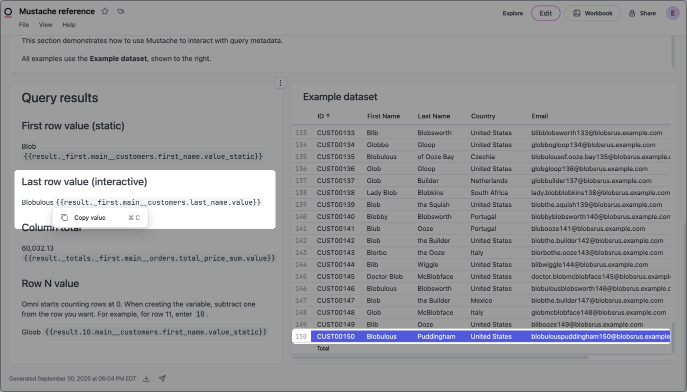 Example last row value