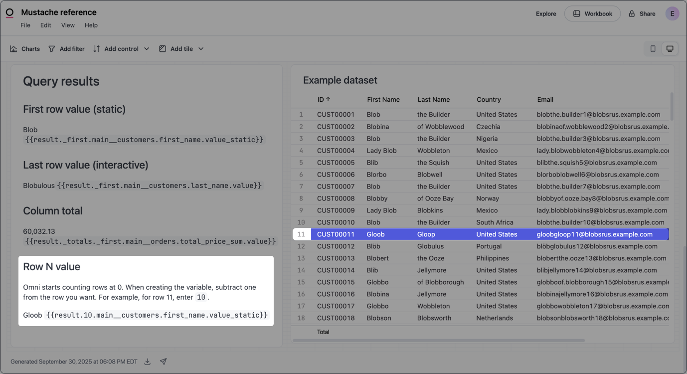 Example specific row value